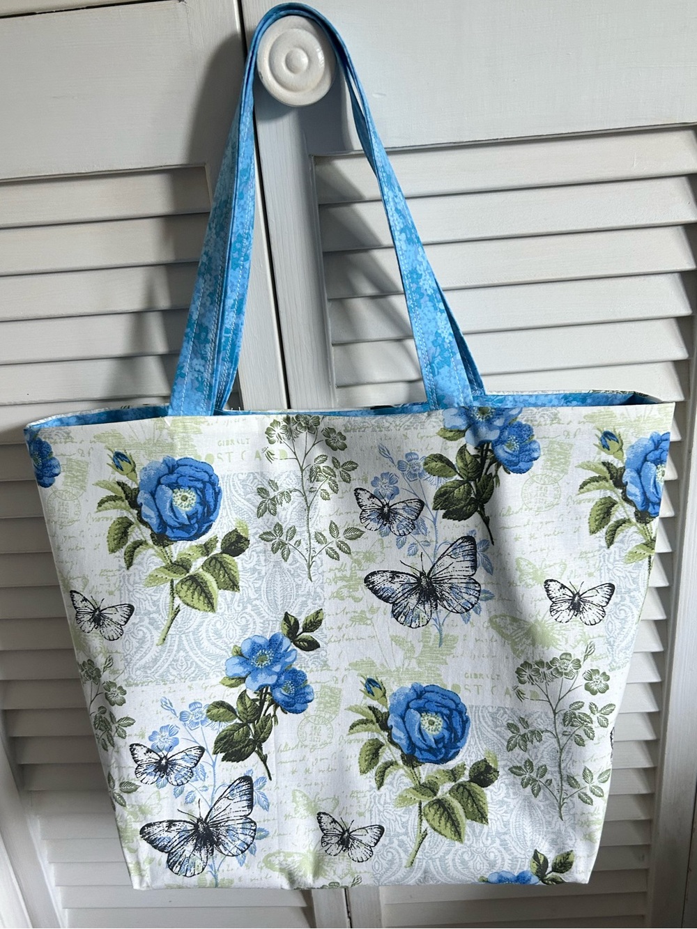 Handmade Tote Bag Colorful Floral Butterflies Fabric Market Bag Shoulder Purse - Picture 7 of 9